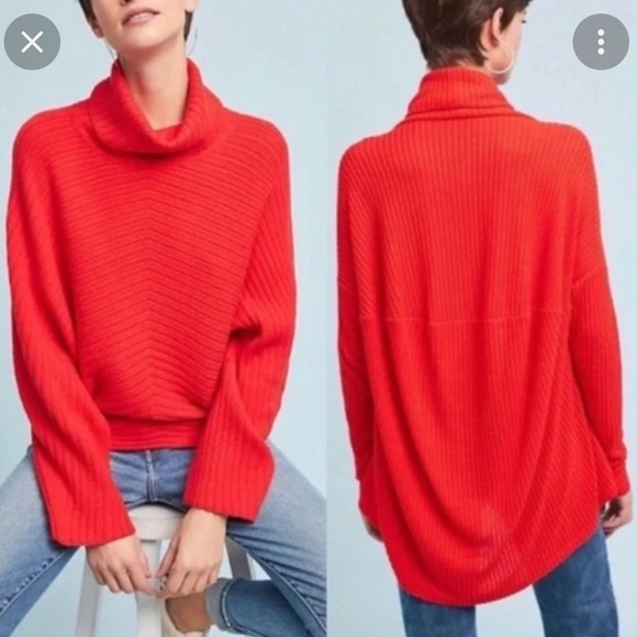 Anthropologie Saturday Sunday Red Ribbed Turtleneck Sweater M / L - Picture 1 of 14